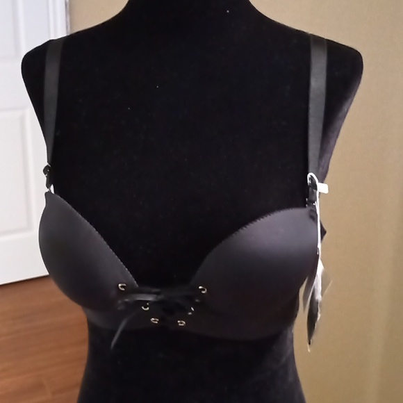 Sz 32 Ribbon Laced Push Up Bra Foam Padded Formed Cups - Picture 3 of 10